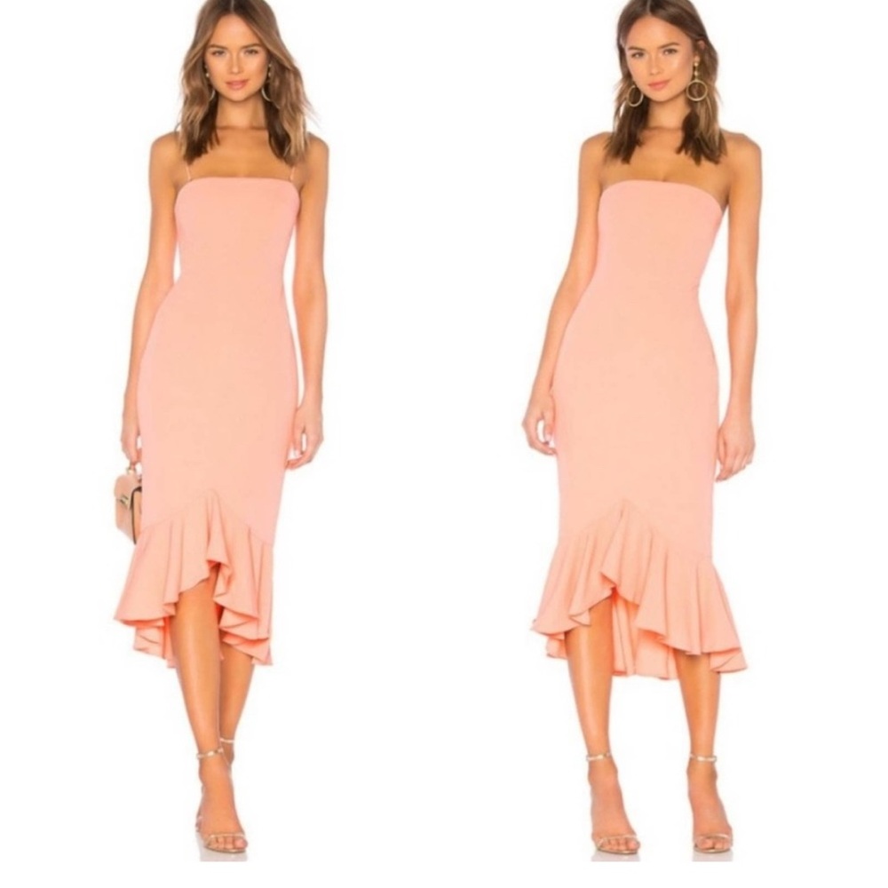 Lovers + Friends Orange Pink Asymmetrical Ruffled Strapless Dress